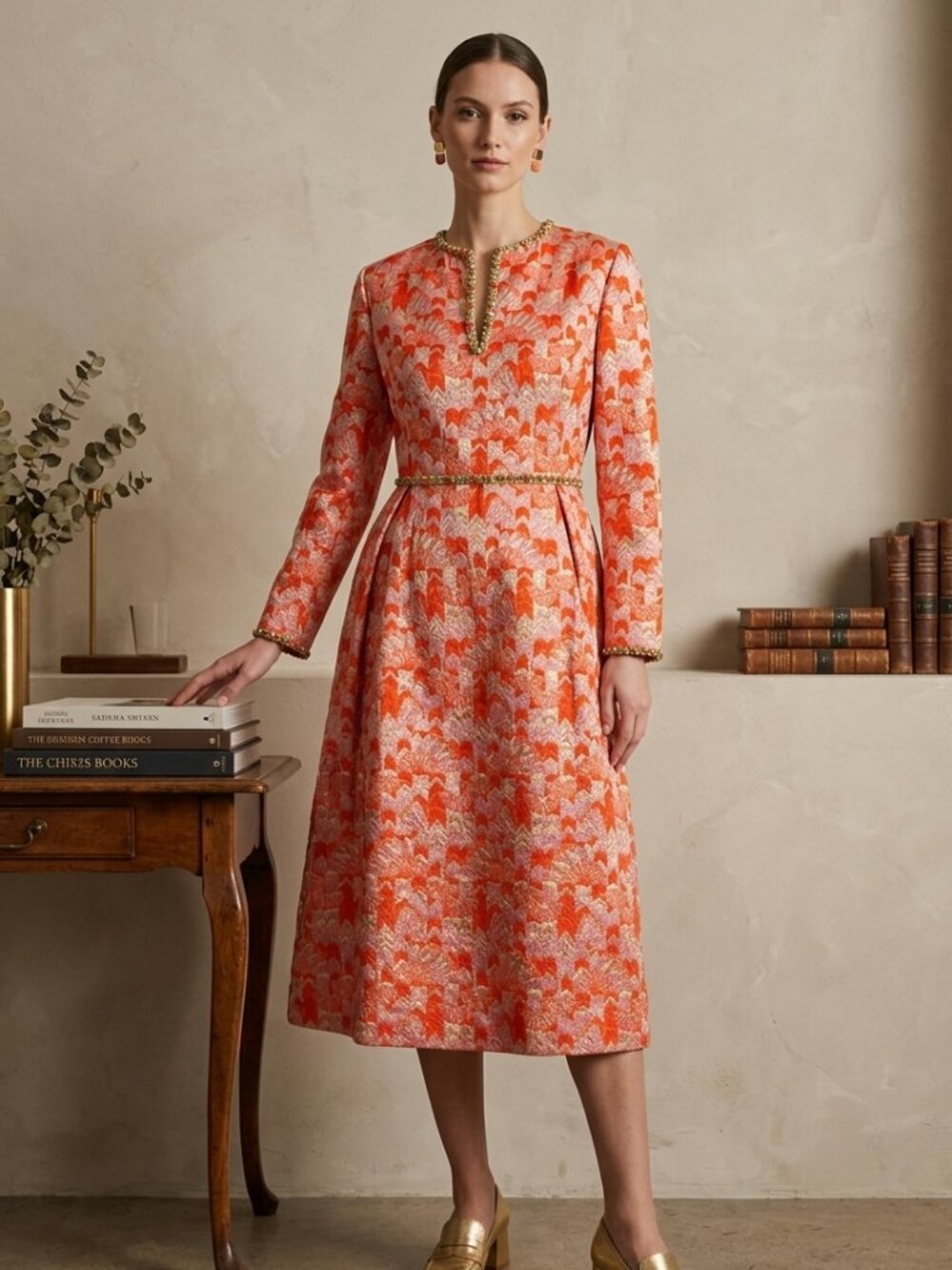Gino Charles Malcolm Starr Vintage 60's Brocade Metallic Cocktail Dress Midi 8